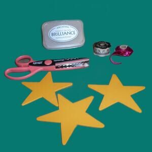 Scrapbook/Paper Crafting Lot: Brilliance Ink Pad, Fiskars Paper Edgers, Ribbon